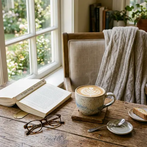 Tranquil Latte Scene on Rustic Wooden Table