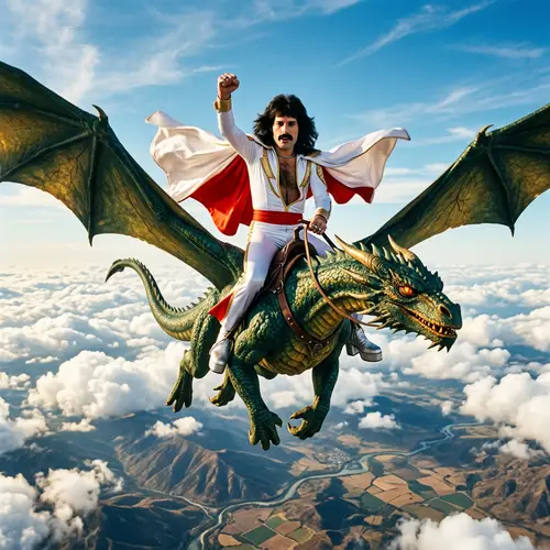 Fantasy Rock-n-Roll Fusion: Epic Dragon Flight with 70's Vibes
