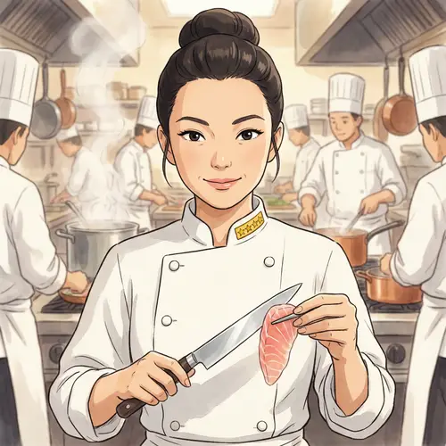 Five-Star Michelin Head Chef: Asian Woman with Sashimi