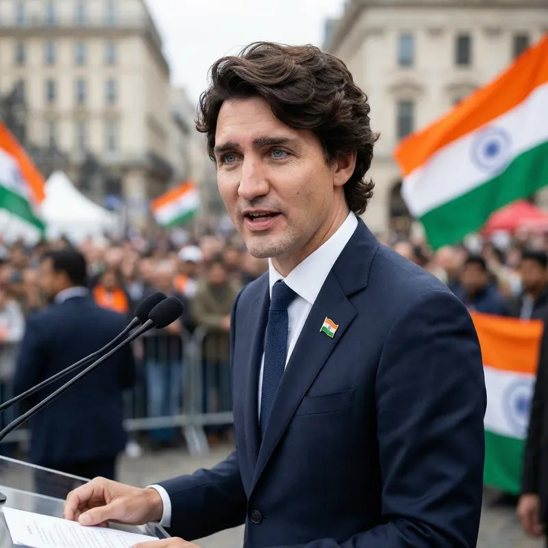 Patriotic Politician with Indian Flag at UN General Assembly