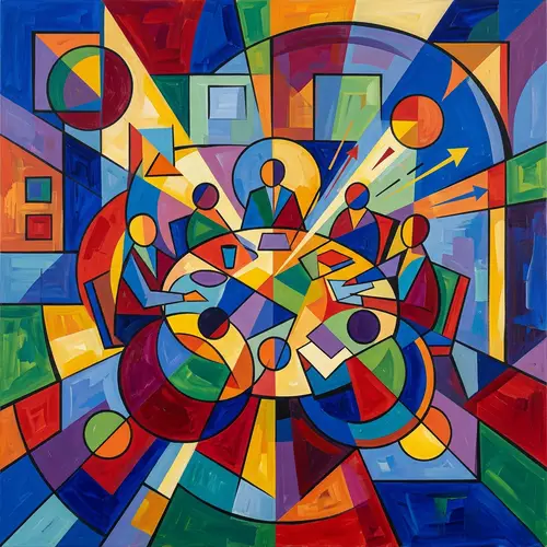 Company Management Scene - Geometric Modern Art Style