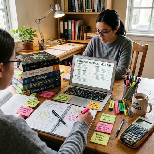 Effective Exam Preparation: Organized Desk and Study Essentials