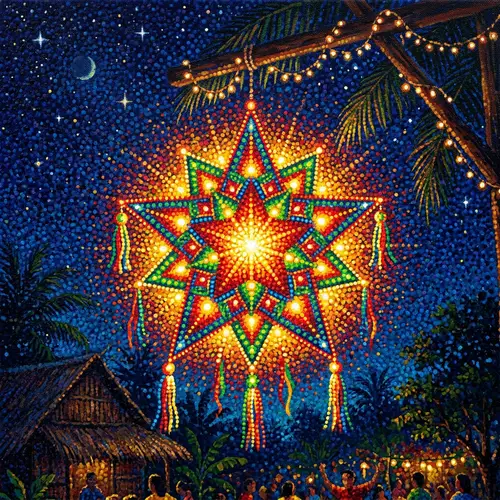 Vibrant Pointillism Art of Parol Lantern | Festive Painting