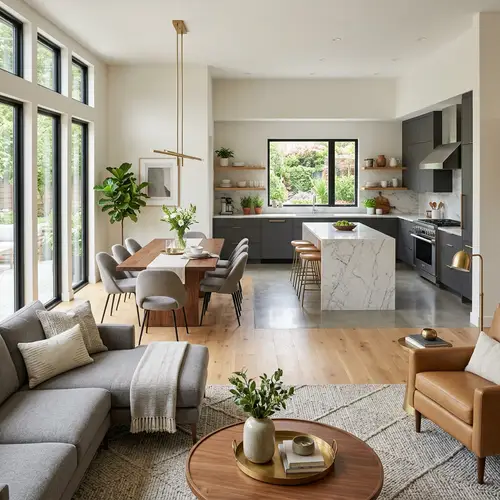 Modern Open Concept Living Room and Kitchen Design