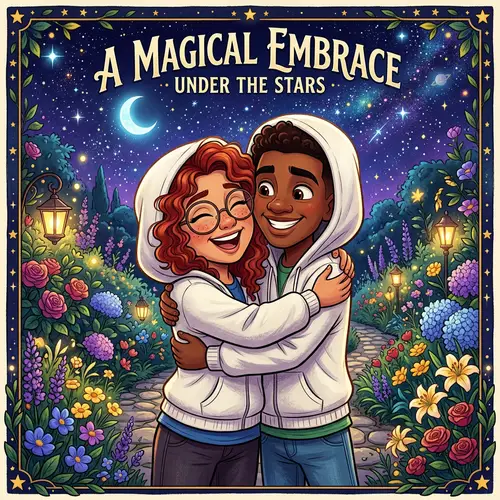 Vibrant Illustrated Poster with 3D Characters - Female Hispanic and Black Boy Embrace