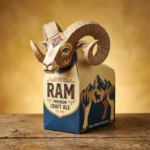 3D Ram Paper Carton Design on Golden Yellow Background