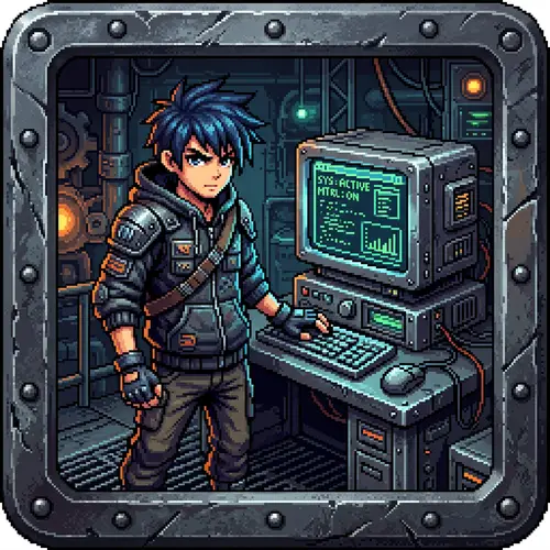 Anime Boy with Computer in Metal Style Icon