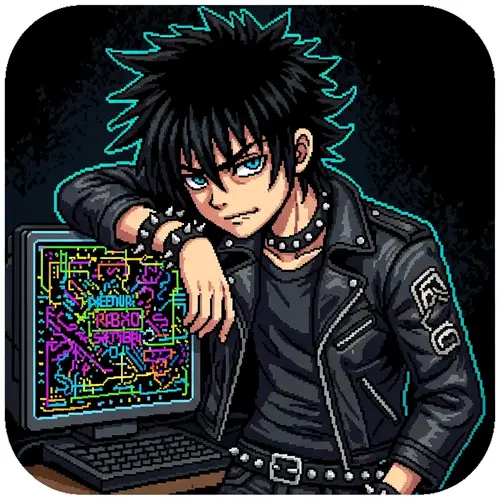 Anime Boy with Computer in Metal Style Icon