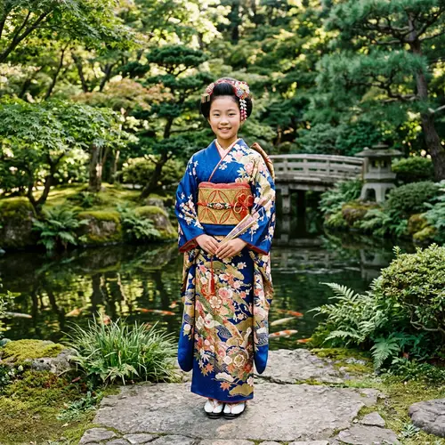 Beautiful East Asian Young Girl in Traditional Kimono