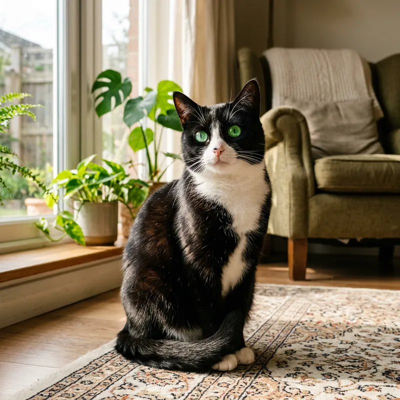Adorable Black and White Cat with Stunning Green Eyes