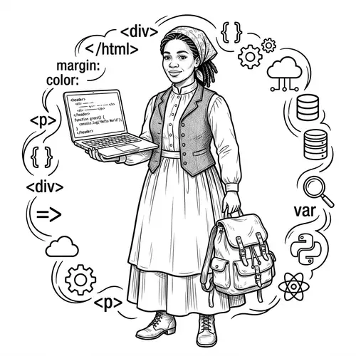 Diverse Counselor in Pioneer Clothing with Backpack and Laptop