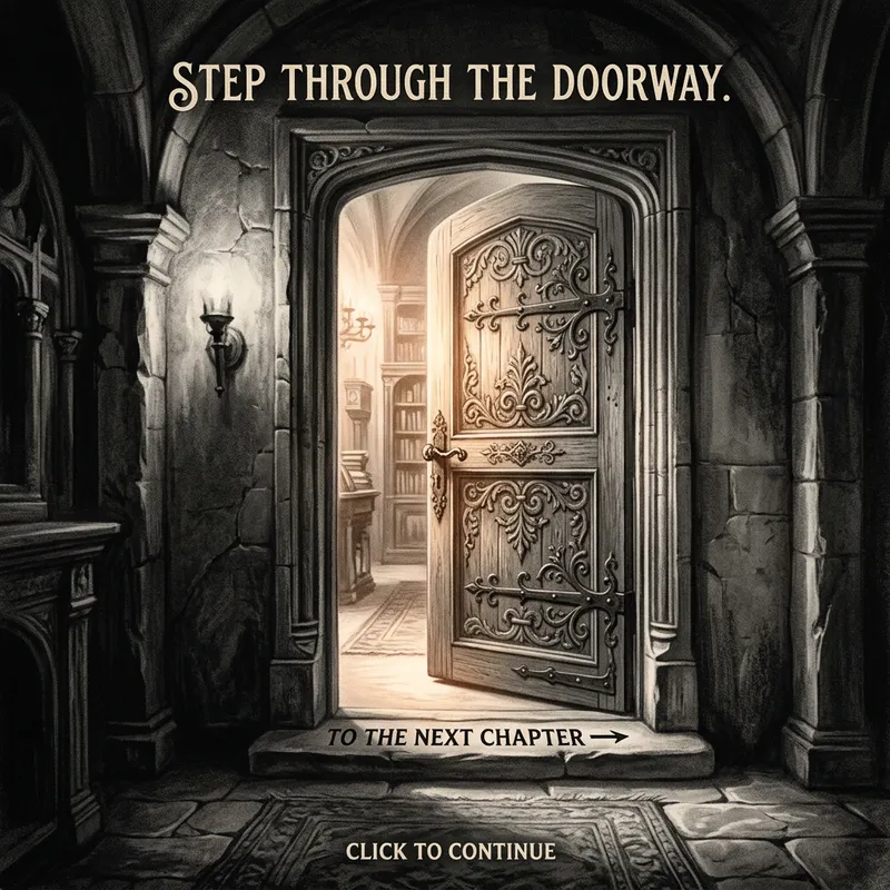 Vintage Poster Door Transition | Intricate Chiaroscuro Details