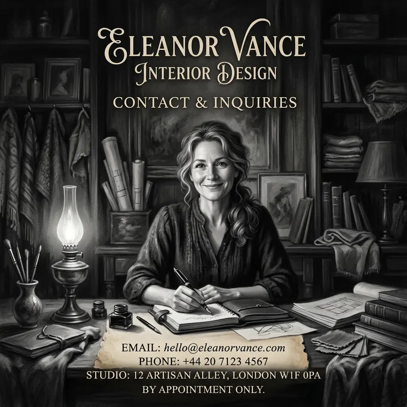 Vintage Black-and-White Poster Interior Designer Contact Page Vintage Black-and-White Poster Interior Designer Contact Page