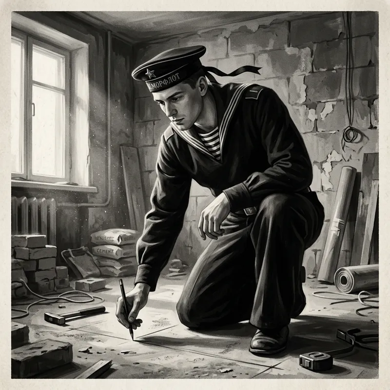 Russian Sailor in Renovated Apartment | Vintage Poster Print