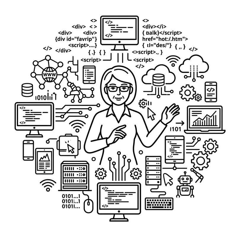 Pioneer Counselor with Tech Symbols - Modern Sketch Pioneer Counselor with Tech Symbols - Modern Sketch