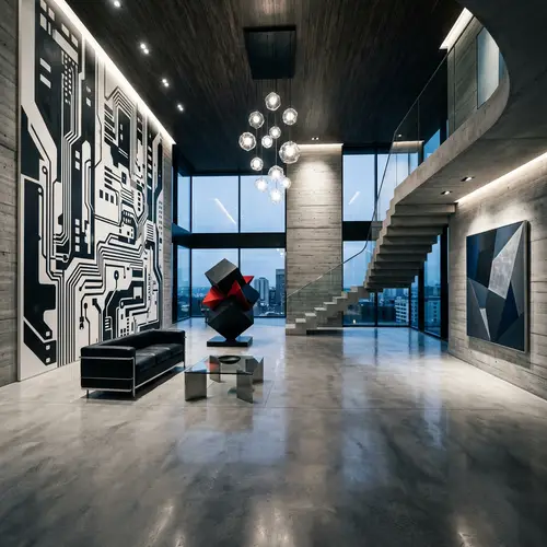 Modern Designer Interior with Contemporary Art and Geometric Shapes