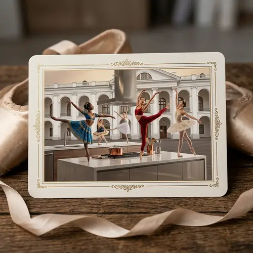 Photo-Realistic Ballet Invitation Card Render with Diverse Ballerinas