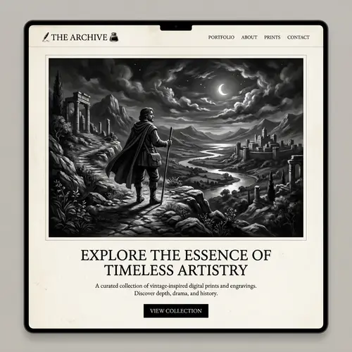 Vintage-inspired Digital Painting | Minimalistic Website Landing Concept