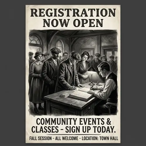Vintage Black and White Registration Poster Artwork