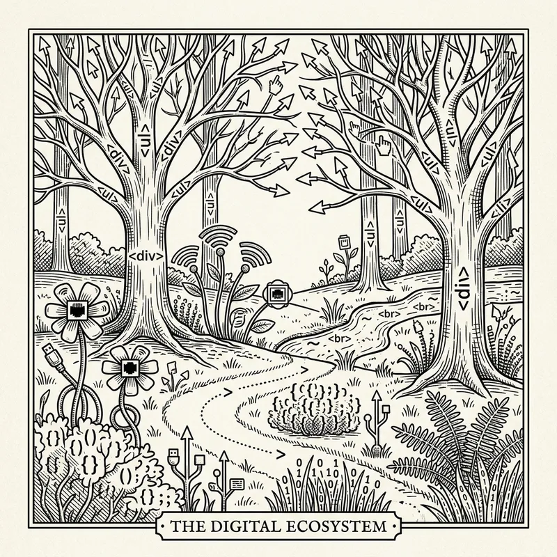 Digital Nature: Web Programmer Symbols in Retro Engraving