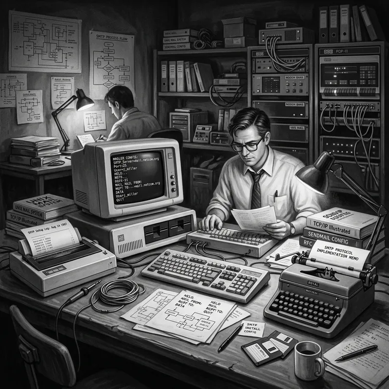 Vintage SMTP Mail Setup in Classic Black and White Style Vintage SMTP Mail Setup in Classic Black and White Style