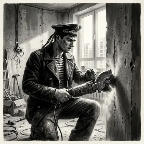 Vintage Russian Sailor Builder Painting | High-Tech Apartment Renovation