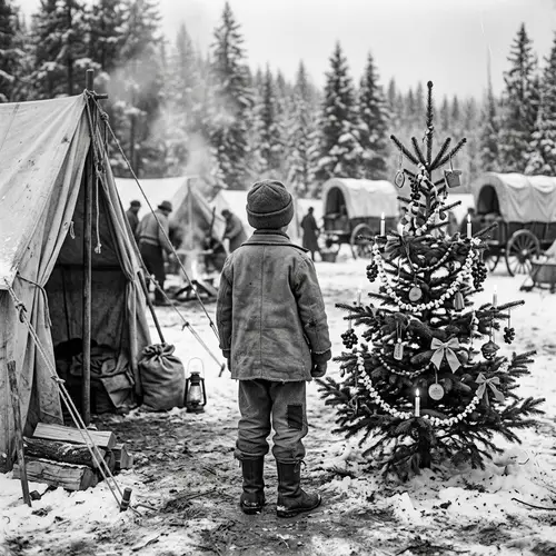 Vintage Christmas in Pioneer Camp Scene