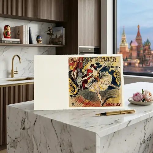 Elegant Ballet Ticket Invitation on Modern Kitchen Island