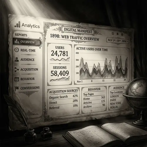 Vintage Black & White Digital Painting - Google Analytics Interface