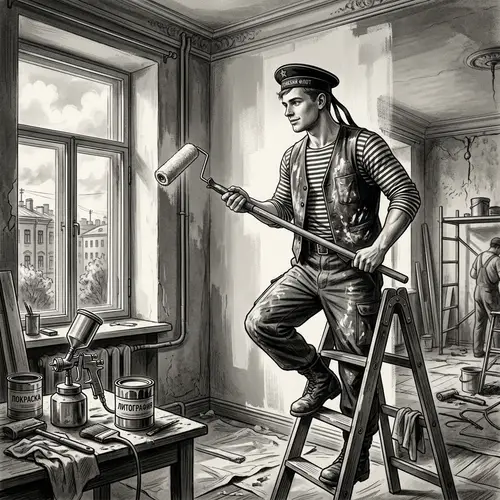 Vintage Russian Sailor Builder Painting Walls | Renovation Process