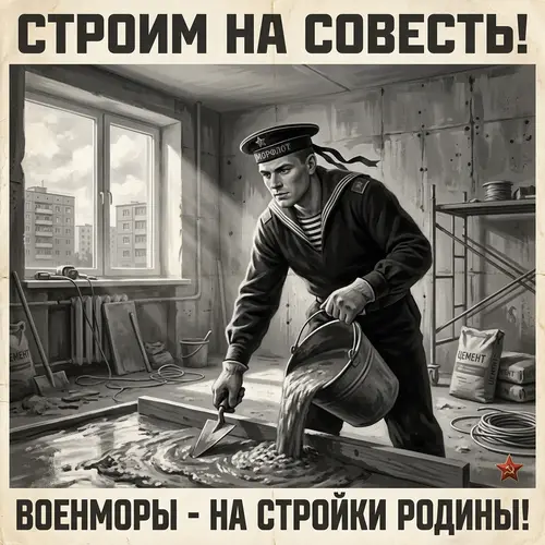Vintage Russian Builder in Sailor Uniform | Apartment Renovation Painting