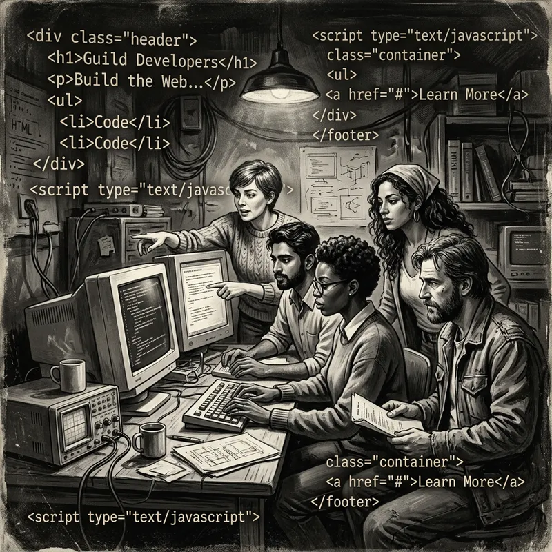 Vintage Black and White Poster of Website Developers in HTML Vintage Black and White Poster of Website Developers in HTML