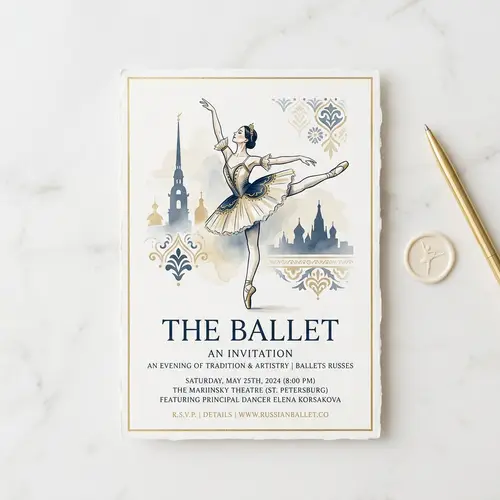 Minimalist Ballet Invitation Card | Traditional Russian Ballerina Art