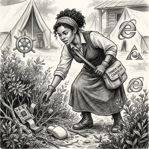 Diverse Female Pioneer Counselor Sketch | Adventure & Nostalgia