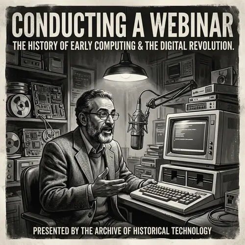 Vintage Black and White Computer Room Webinar Art