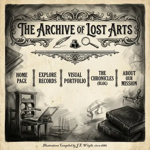 Vintage Digital Painting of Site Header and Menu | Chiaroscuro Lighting & Intricate Details