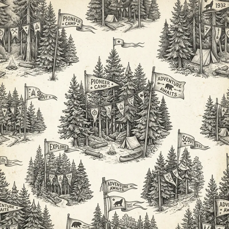 Nostalgic Fir & Tree Pattern with Vintage Adventure Essence