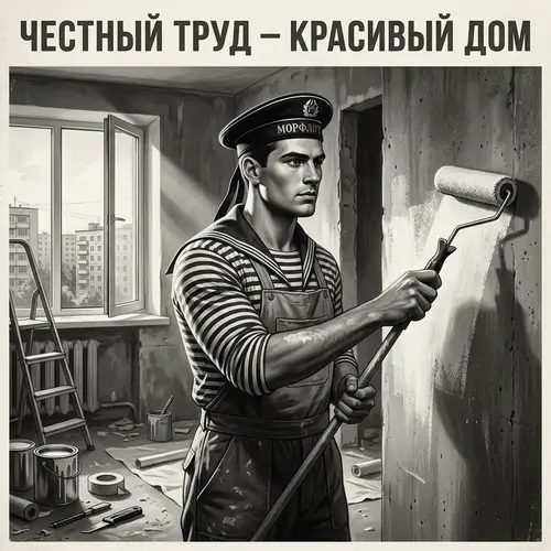 Vintage Russian Builder Illustration with Chiaroscuro Lighting