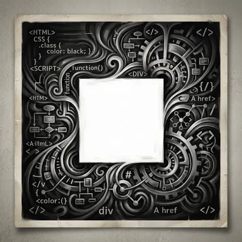 Vintage Digital Painting with Web Design Symbols | Artwork