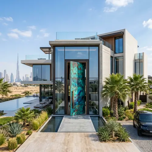 Luxury Modern Villa in Dubai with Copper Pivot Door