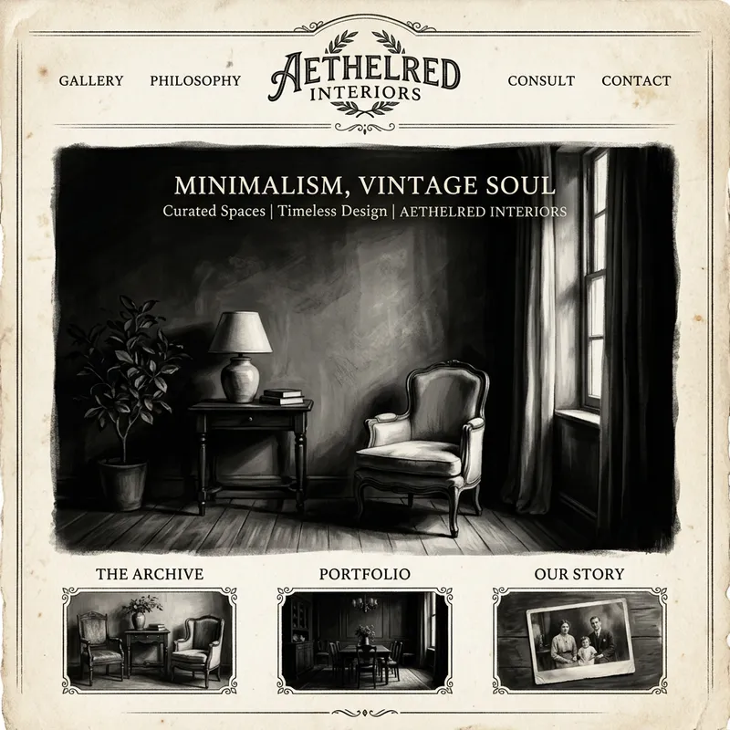 Vintage Black-and-White Interior Designer Website Layout