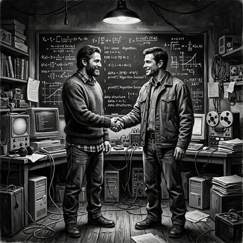 Vintage Black-and-White Digital Painting: Slavic Men Agreement