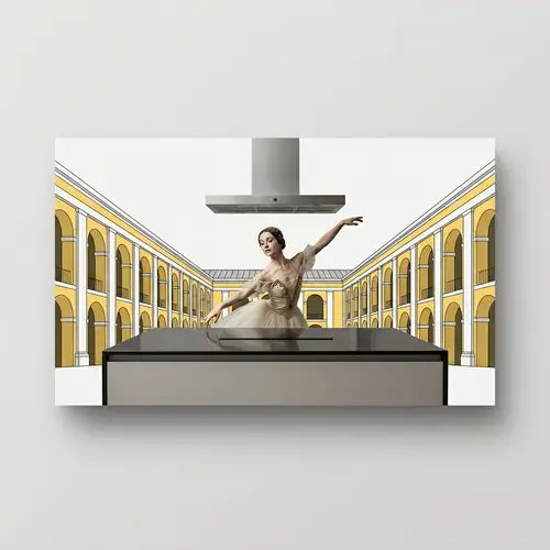 High-Resolution Ballet Ticket Photo with Ballerina at Modern Kitchen Island