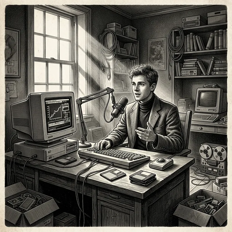 Vintage Webinar Stylization with Retro Monitor and Young Guy