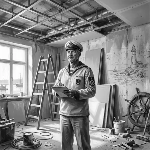 Experienced Pilot in Sailor's Uniform in Room Renovation Scene