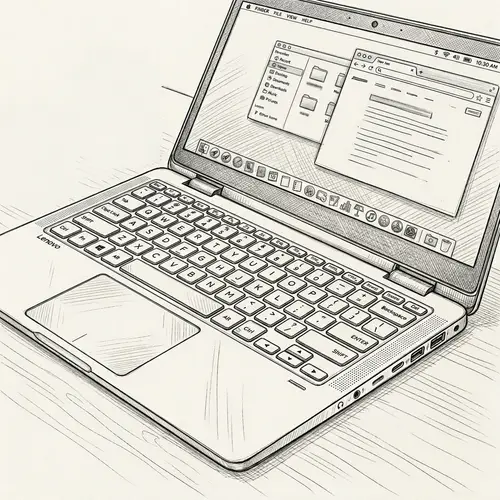 Detailed Black and White Laptop Sketch Art