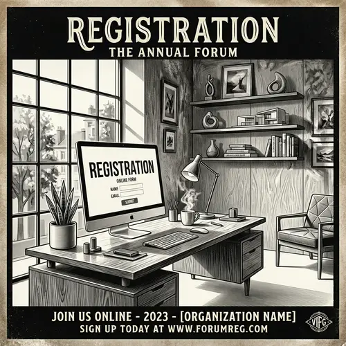 Vintage Registration Poster with Modern Computer Design