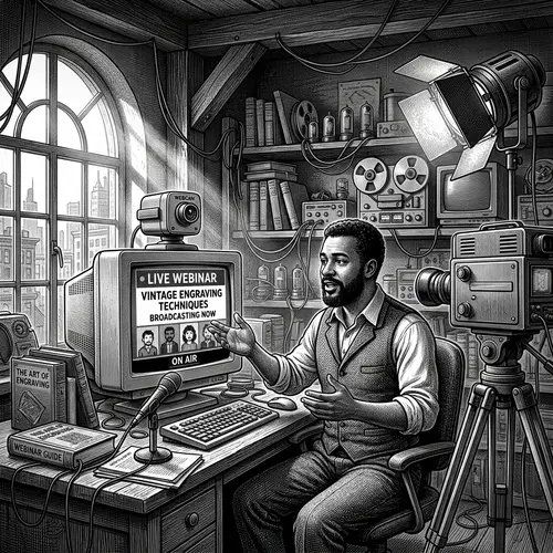 Vintage Retro Webinar Scene in Black and White