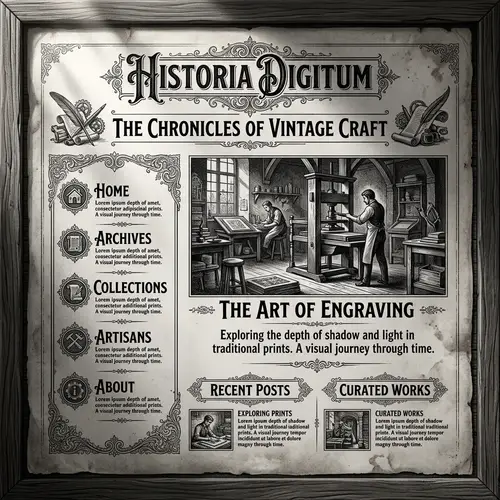 Vintage Black and White Website Interface with Chiaroscuro Lighting