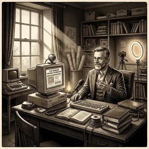 Intricate Chiaroscuro Digital Painting of Retro-Styled Webinar